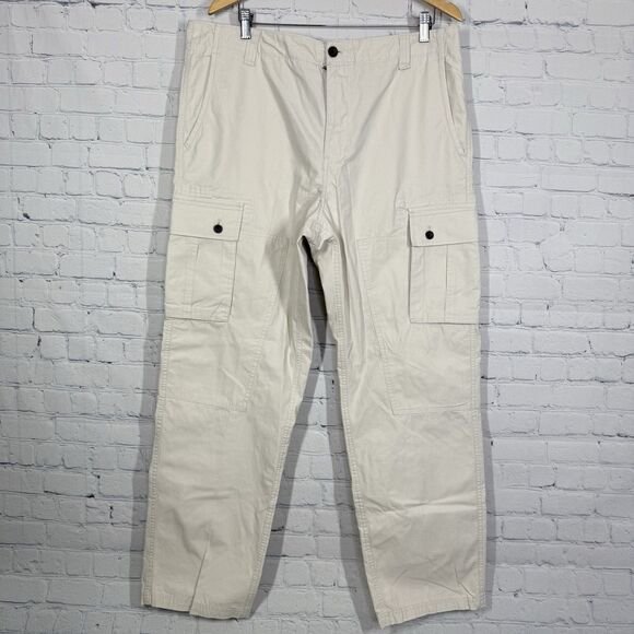 Vintage Chaps Cargo Pants Men 36X32 Beige Carpenter Loose Double Knee Work Wear - Picture 2 of 13